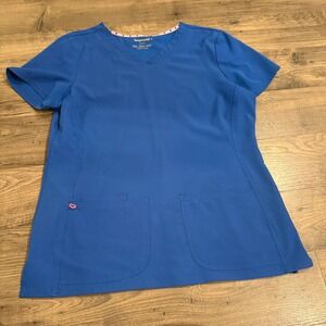 Heartsoul Womens V-Neck Scrub Top Royal Blue Size Large 20710 Pocket Stretch